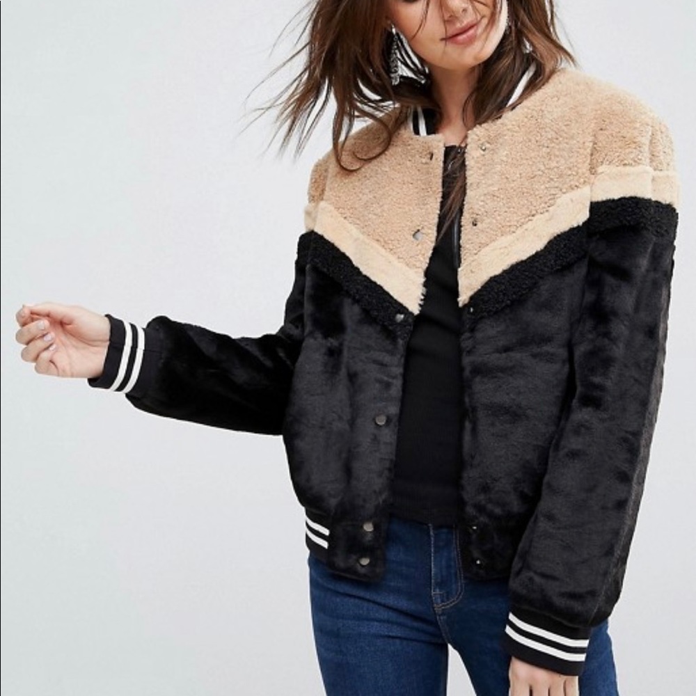 Free People Shearling/Faux Fur Bomber Jacket